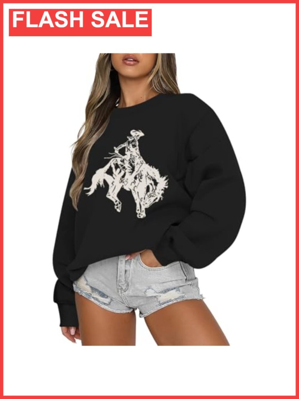 Oversized Western Cowboy Graphic Crewneck Sweatshirt Country Rodeo